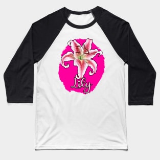 Stargazer Lily Flower Name Pink Floral Nature Baseball T-Shirt